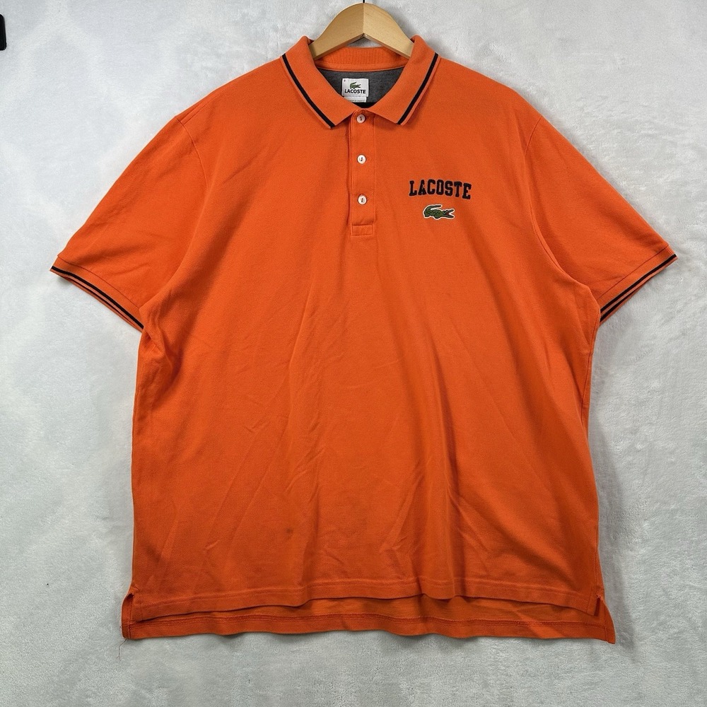 Lacoste Polo Shirt Men 9 Orange Spell Out Short Sleeve Alligator Logo